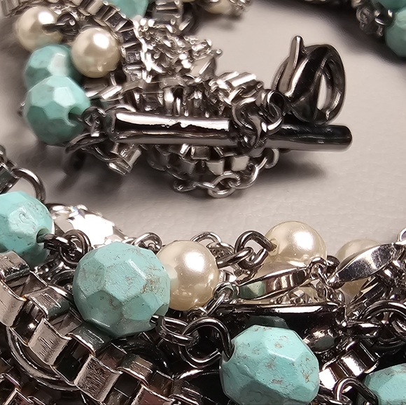 [Chloe + Isabel] Turquoise + Chain Torsade  Multi Media Statement Necklace - Picture 10 of 16